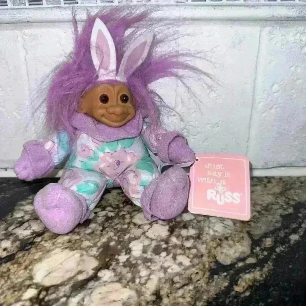 Russ Plush Troll Bunny Purple White Small, TAGS still on it!